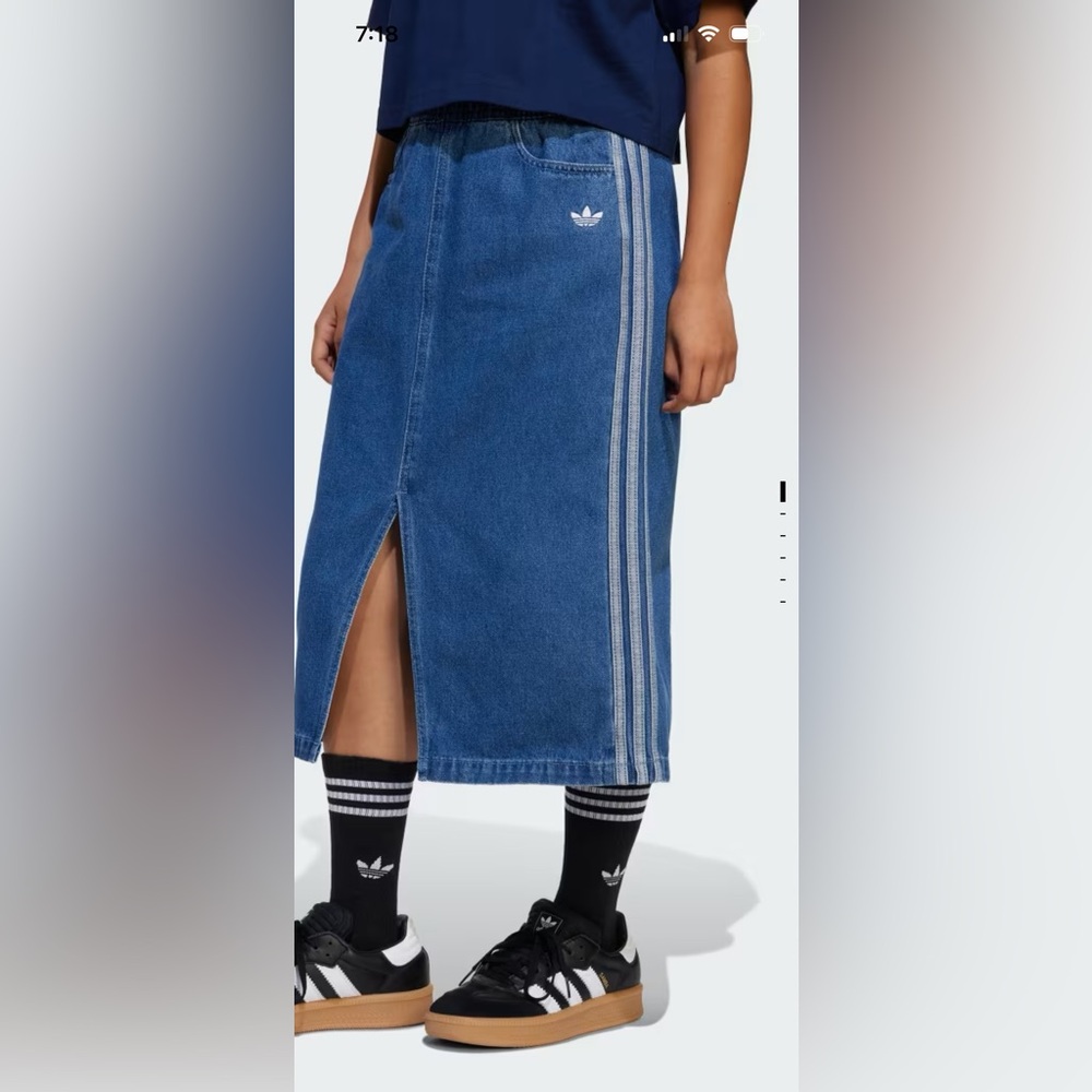 BNWT Adidas Denim Skirt with Signature Stripes